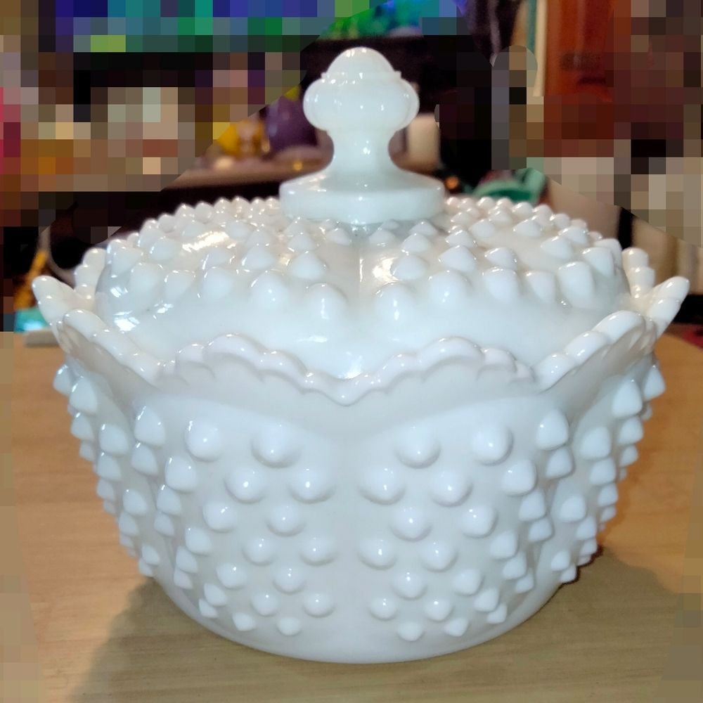 Vintage Fenton hobnail lidded Candy dish